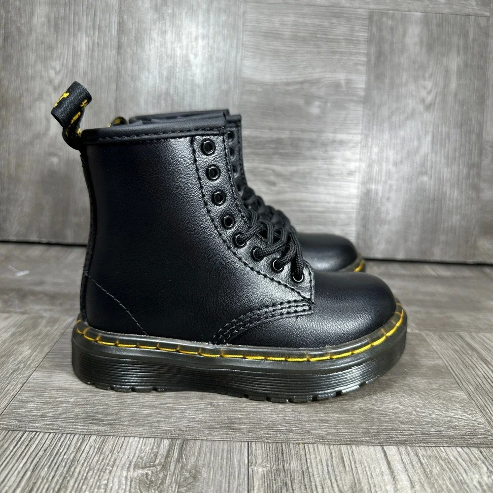 Dr. Martens 1460 Boots Kids 7 Toddler Black Leather Combat Side Zip NEW